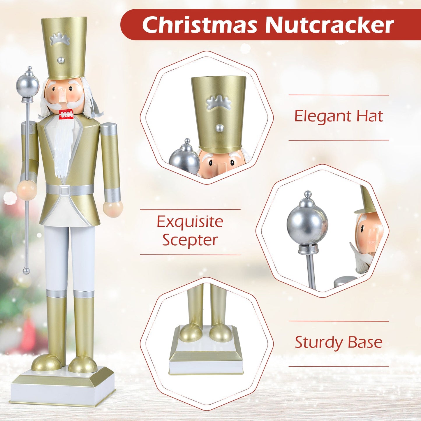 32.5 Inch Christmas Nutcracker with High Hat and Beautiful Scepter