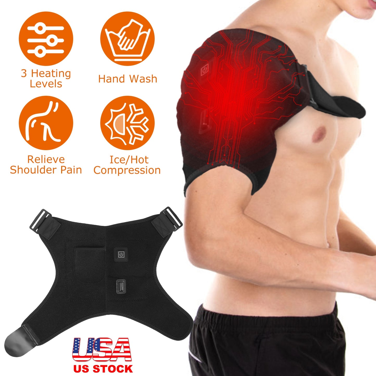 Heated Shoulder Brace Electric Heating Pad Therapy Shoulder Heating Wrap Compression Sleeve for Shoulder Pain Muscle Stiffness Bursitis Tendonitis