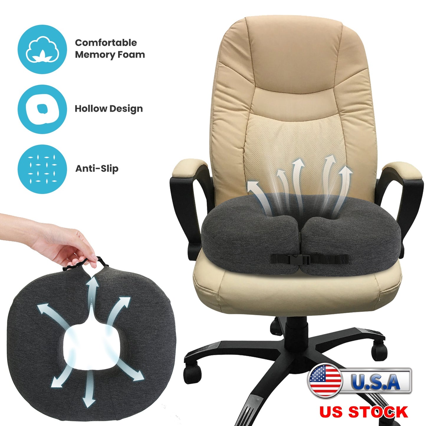 Donut Pillow Seat Cushion Memory Foam Donut Chair Cushions Ergonomic Seat Cushion Pad for Coccyx Prostate Sciatica Pelvic Floor Pressure Sores Office