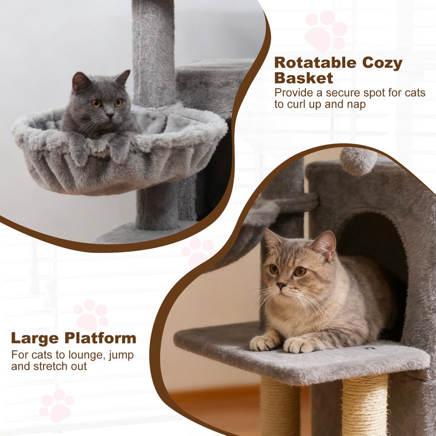 33.5 Inch Cute Kitten Tower with 2-Tier Condo and Padded Top Perch