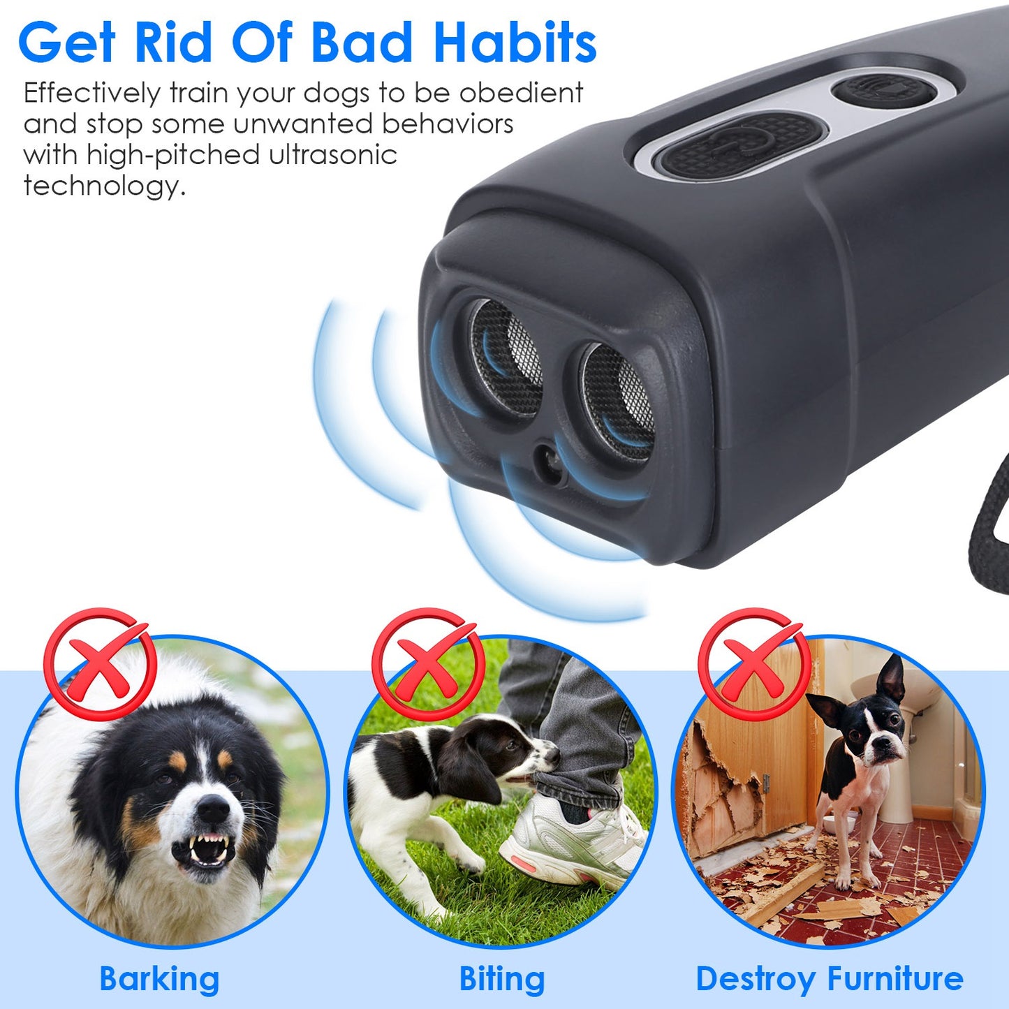 Ultrasonic Dog Barking Deterrent with LED Flashlight