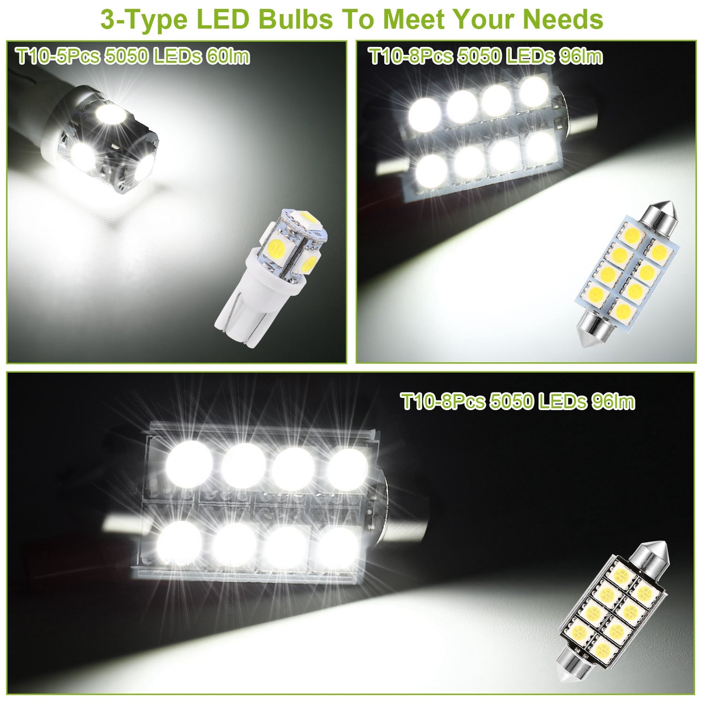 LED Interior Light Kit 14-Piece for Car Dome Map License Plate
