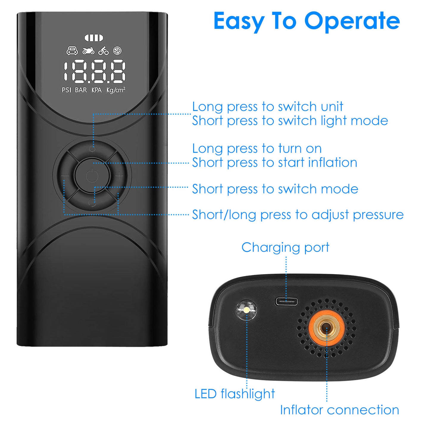 Portable Tire Inflator 150 PSI Wireless Air Compressor 6000mAh