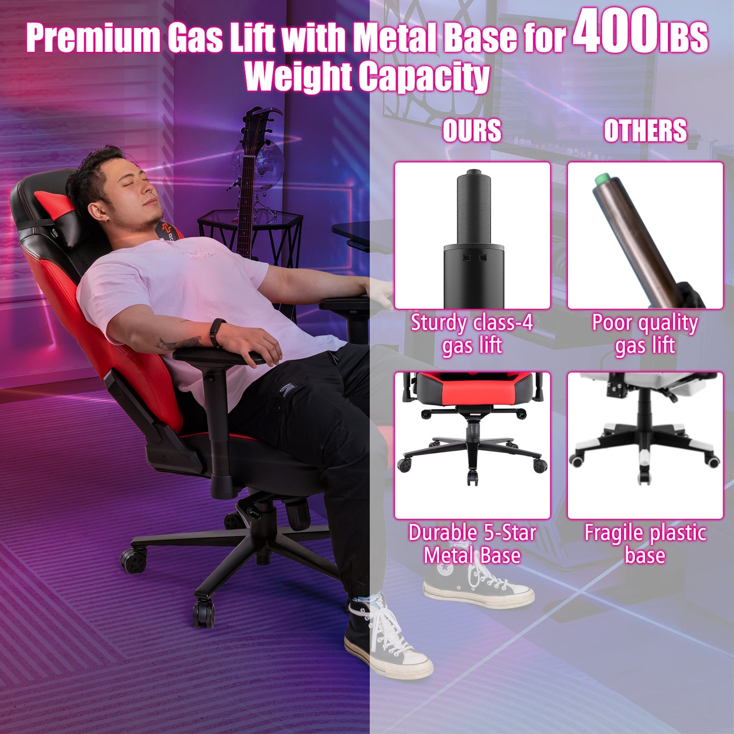 360° Swivel Gaming Chair with 4D Armrests - Red