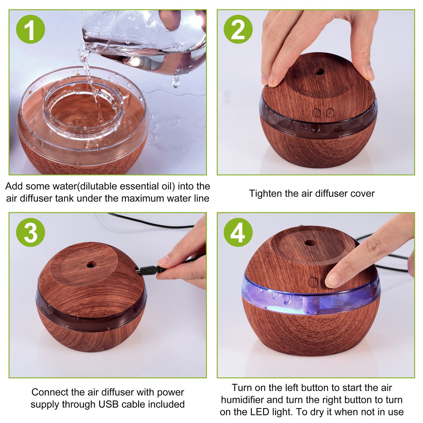 Ultrasonic Aroma Essential Oil Diffuser Wood Grain
