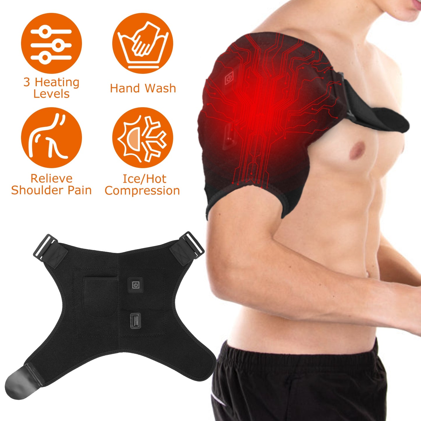Heated Shoulder Brace Electric Heating Pad Therapy Shoulder Heating Wrap Compression Sleeve for Shoulder Pain Muscle Stiffness Bursitis Tendonitis
