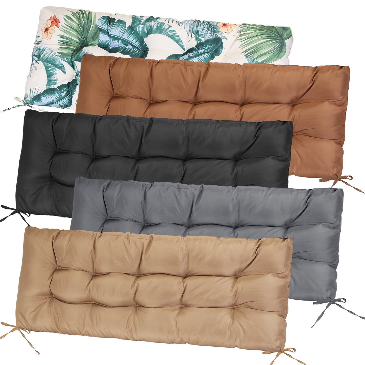 Bench Seat Cushion 51x20in Waterproof with Ties for Outdoor