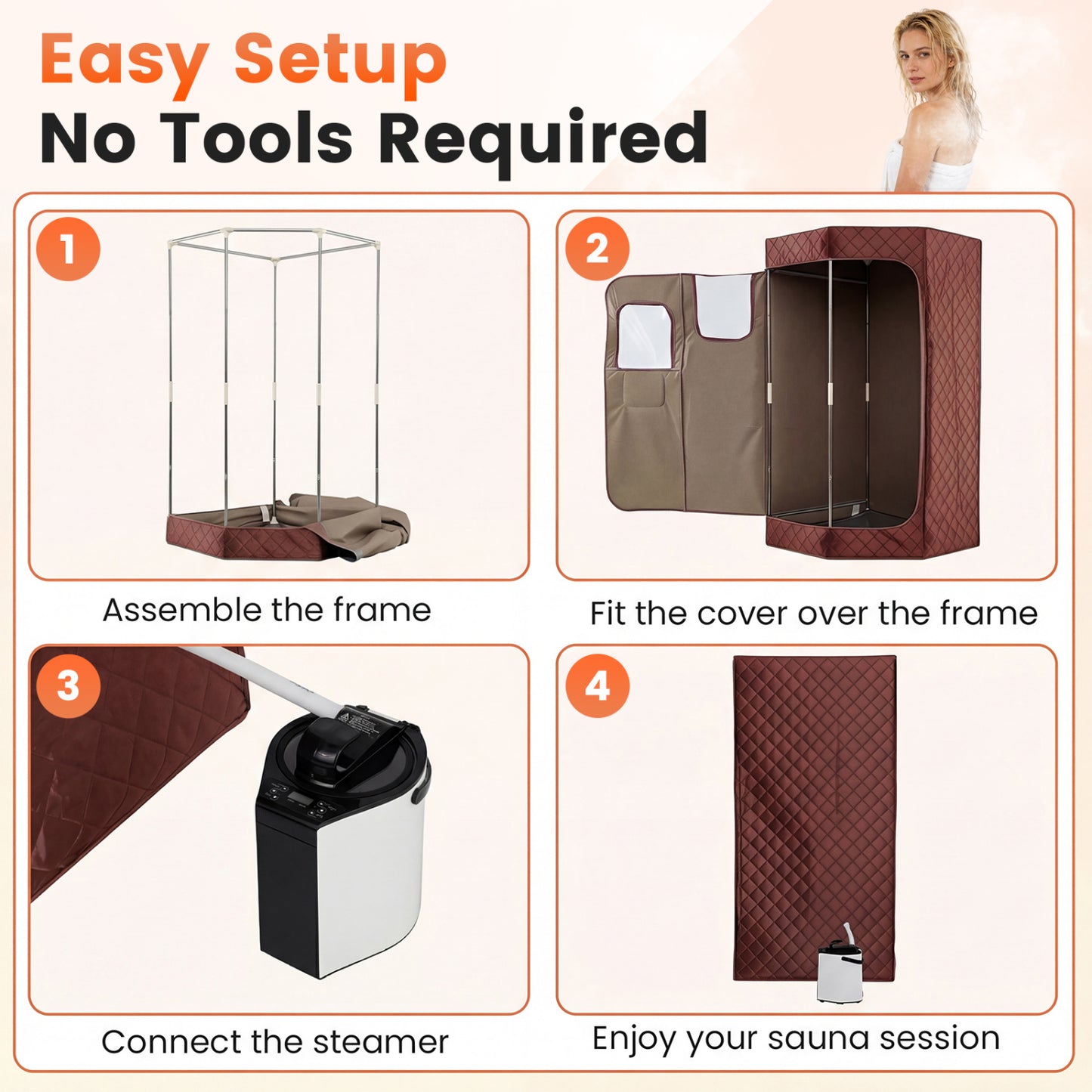 Portable Steam Sauna with Remote Control & Folding Chair