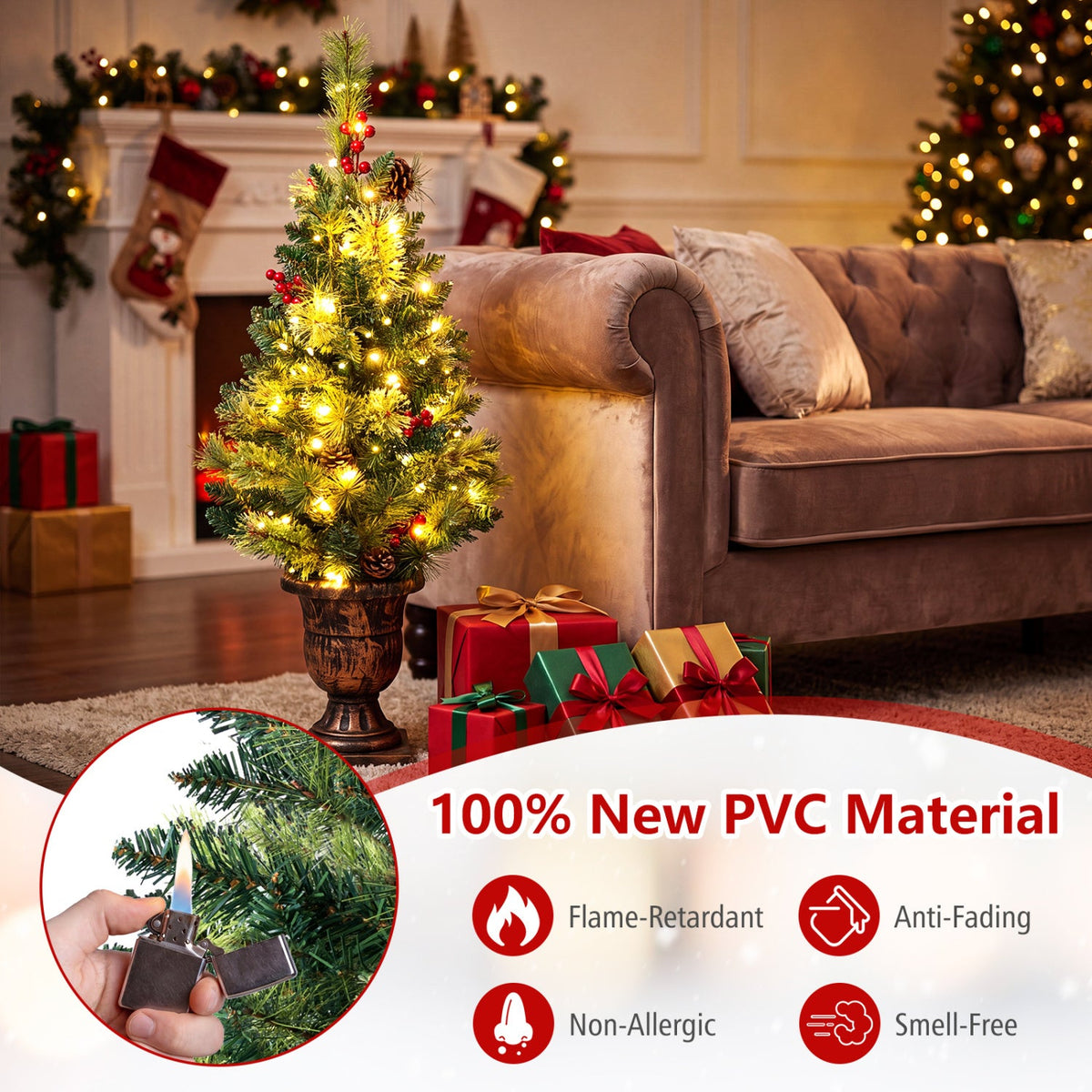 3 FT Pre-Lit Tabletop Christmas Tree with 40 LED Lights