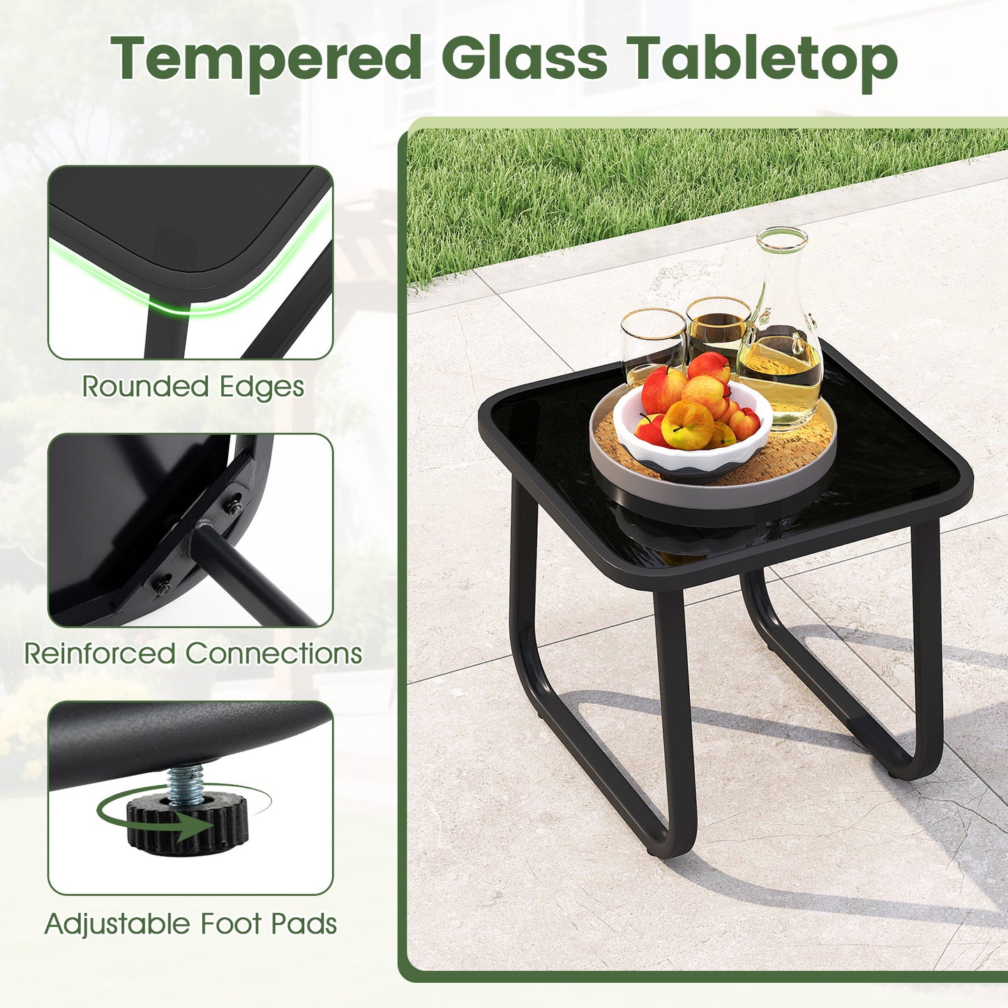3-Piece Rocking Bistro Set with Cushions and Glass Table