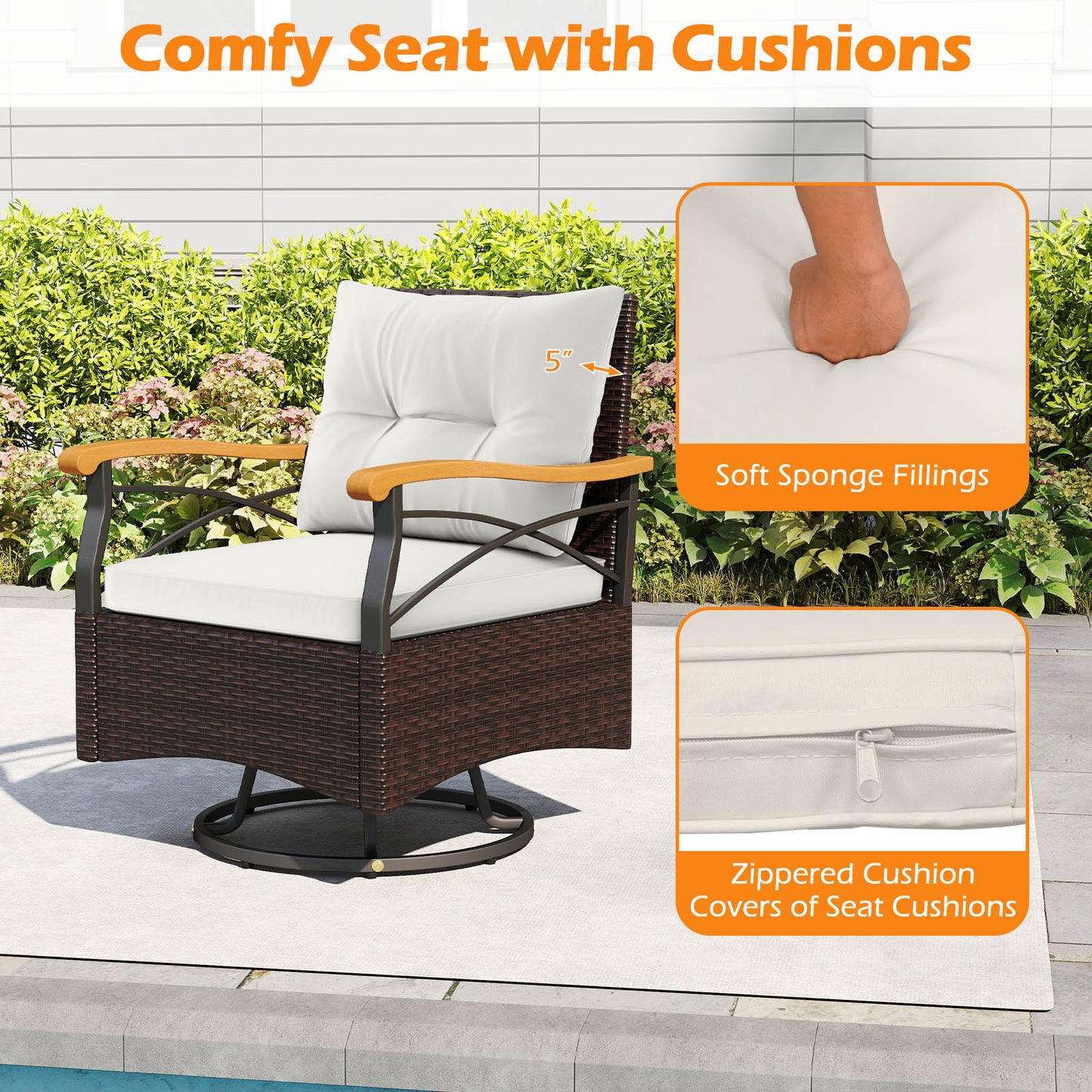 3-Piece Swivel Patio Conversation Set with Glass Side Table