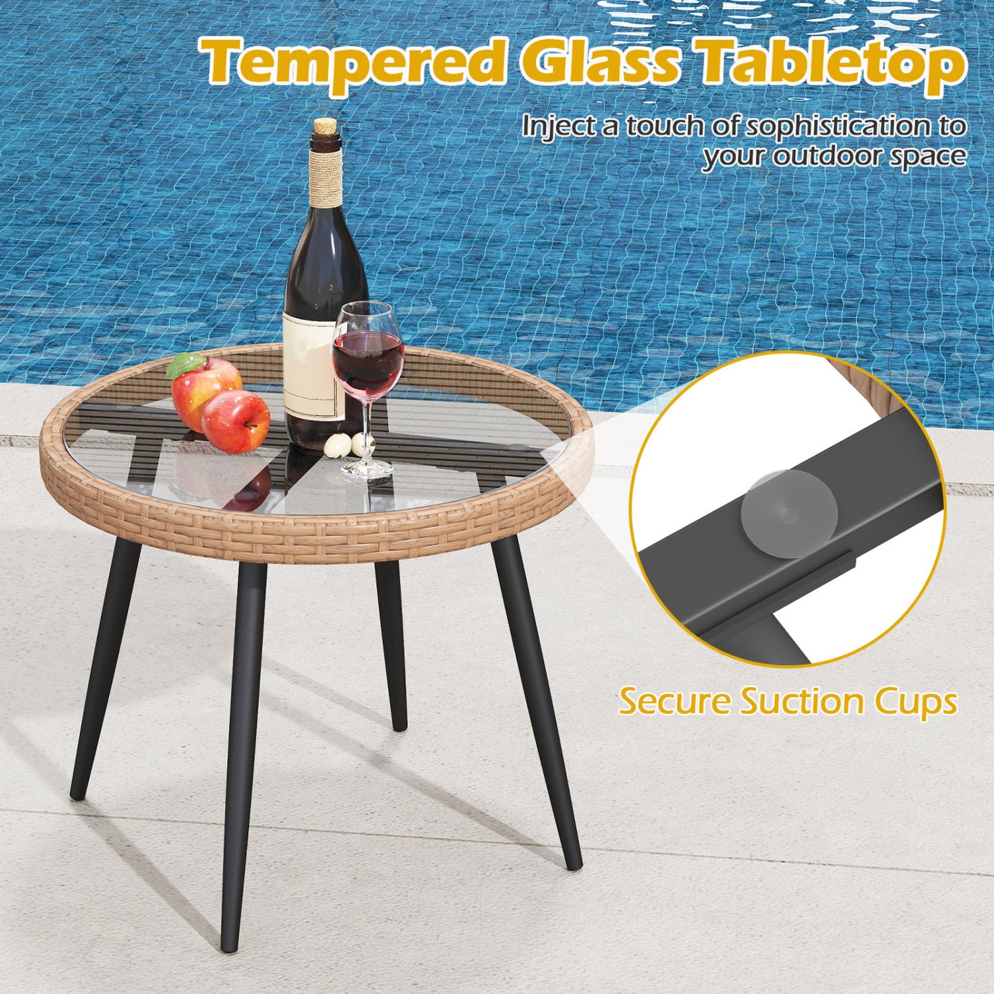 3-Piece Patio Bistro Set with Rattan Chairs & Glass Table