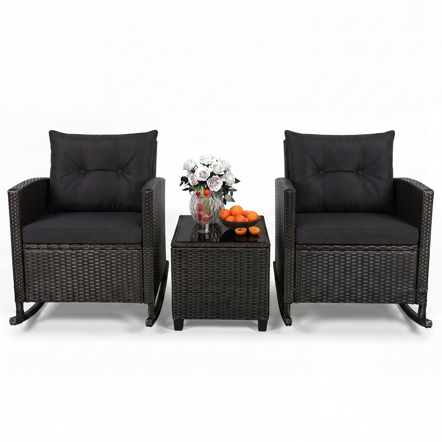 3-Piece Patio Rocking Chair Set with Glass Table