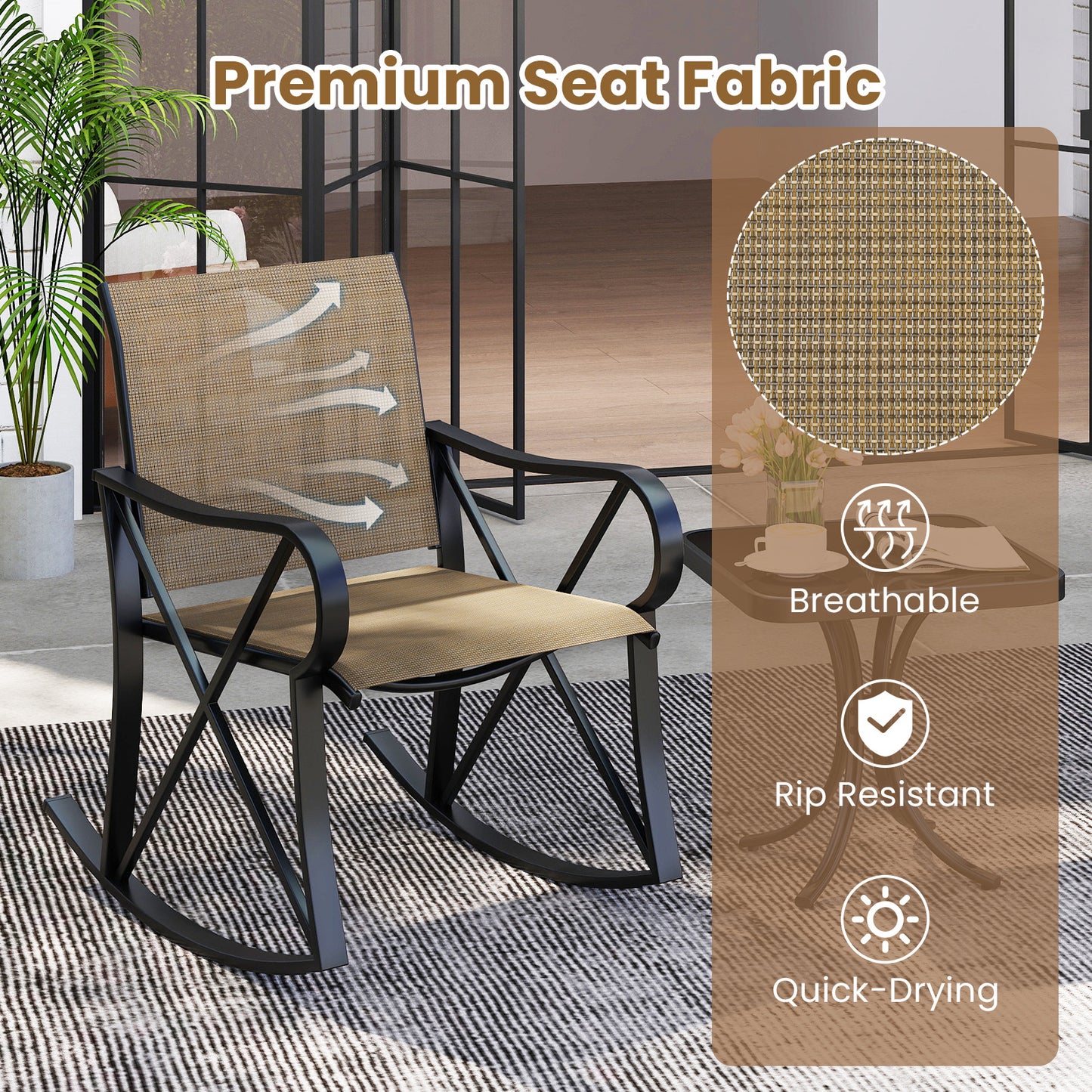 3-Piece Patio Rocking Chair Set with Side Table