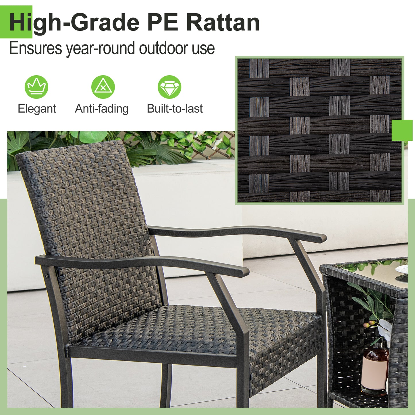 3-Piece Patio Conversation Set with Quick Dry Cushions