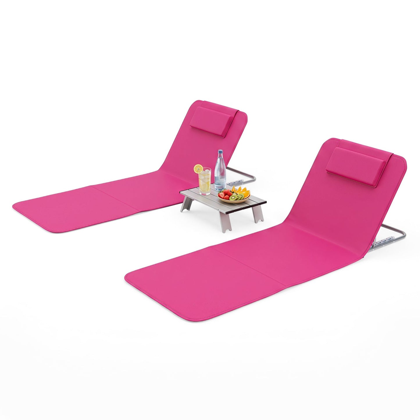 3-Piece Beach Lounge Chair Set with Adjustable Recline & Table