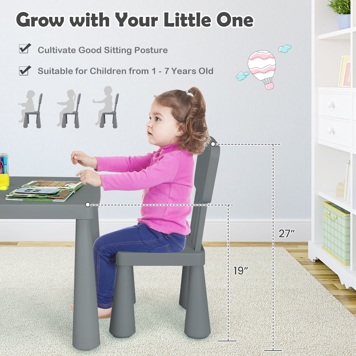Kids Table and Chair Set - 3 Piece Multi Activity Play Set
