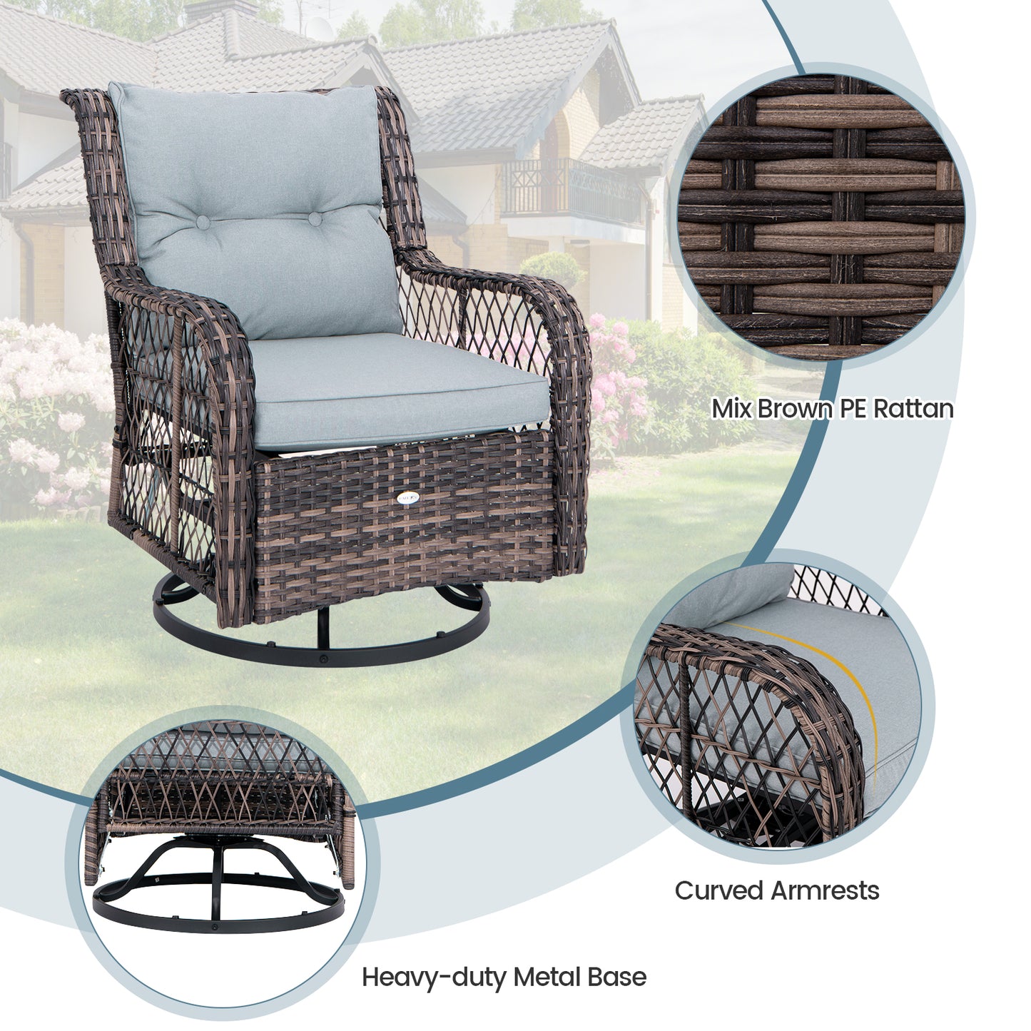 3-Piece Swivel Rocker Patio Set with Side Table - Gray