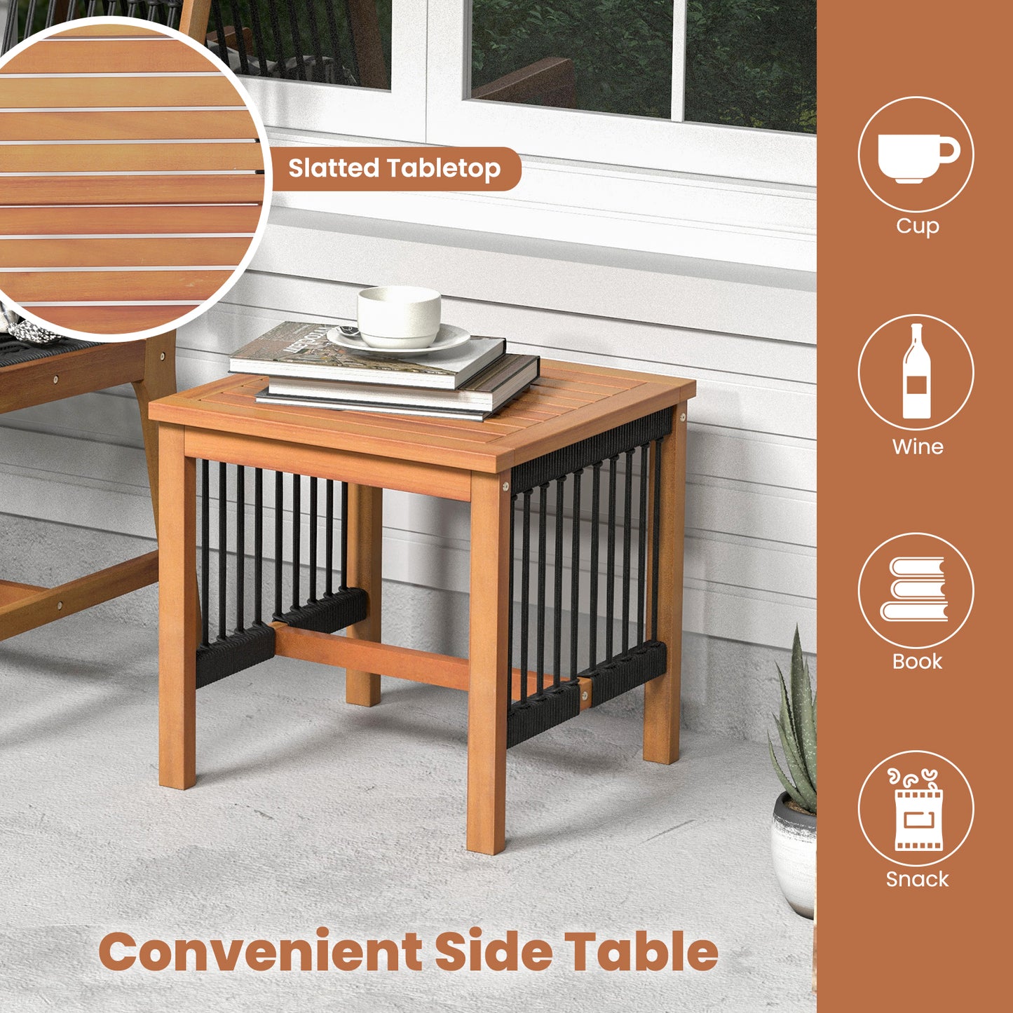 Acacia Wood Patio Conversation Set with Coffee Table