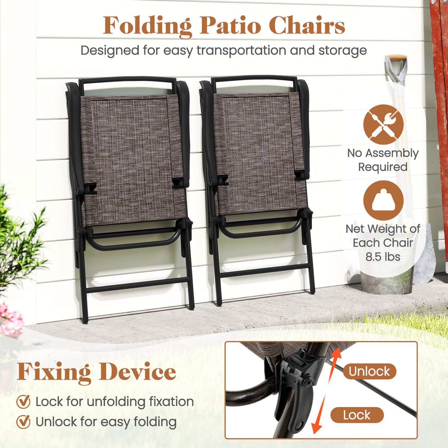 3-Piece Patio Conversation Set with Folding Chairs & Glass Table