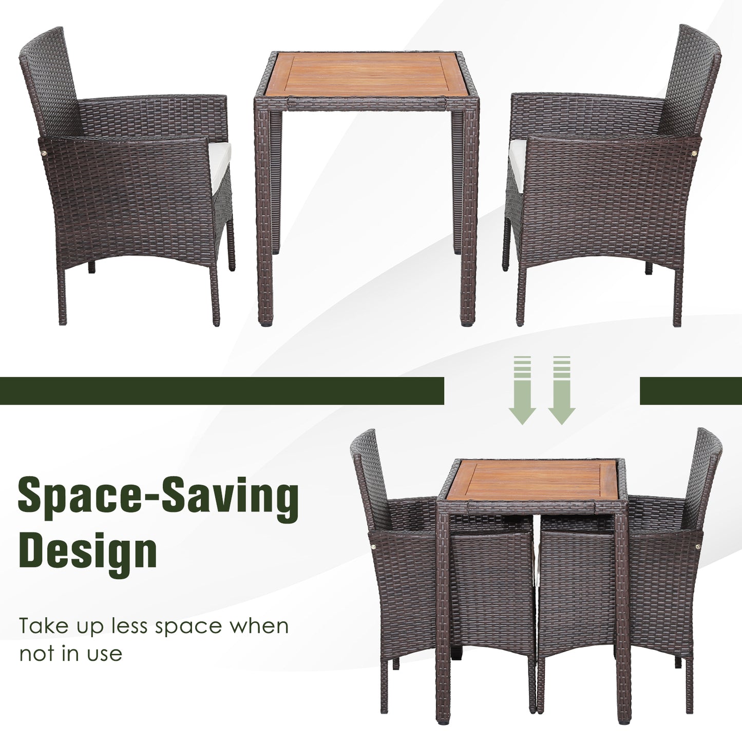 3-Piece Patio Conversation Set with Acacia Wood Table