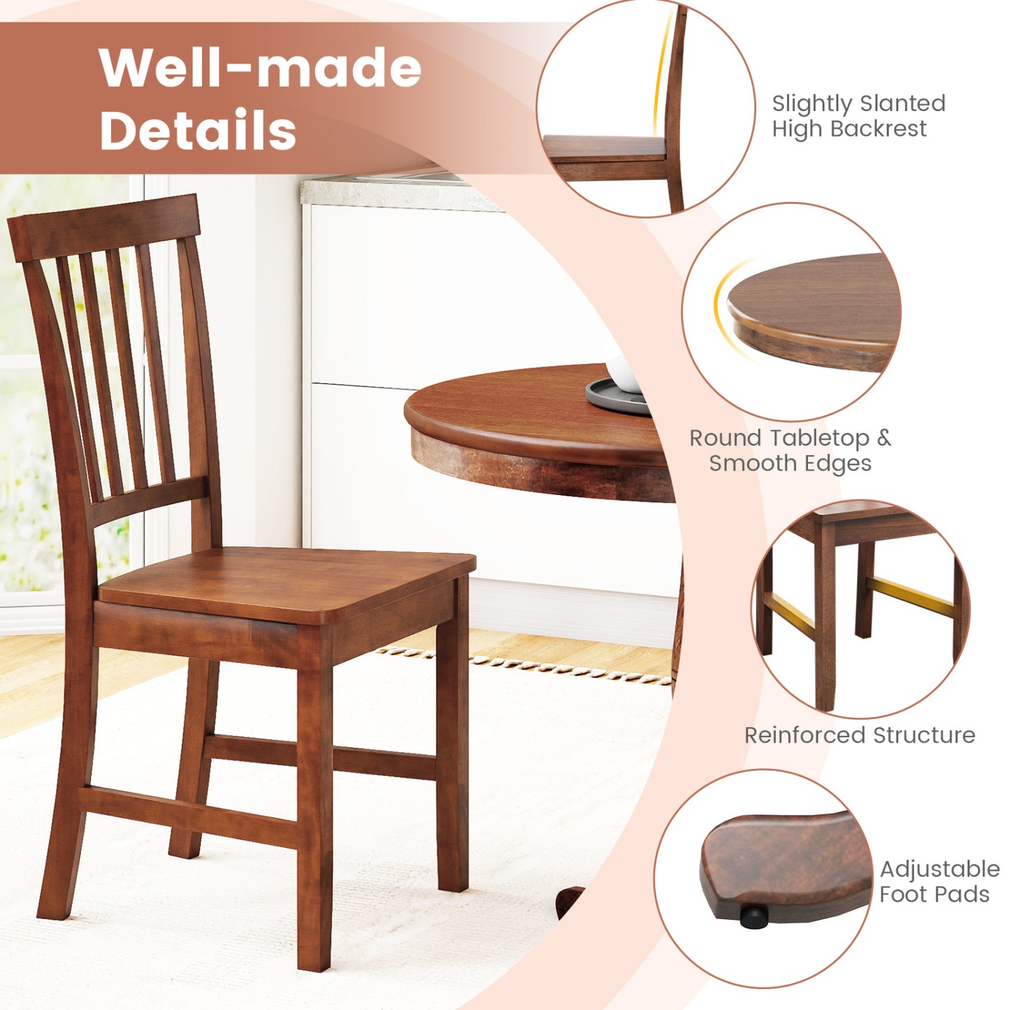 3-Piece Round Dining Table Set with 2 Chairs - Walnut
