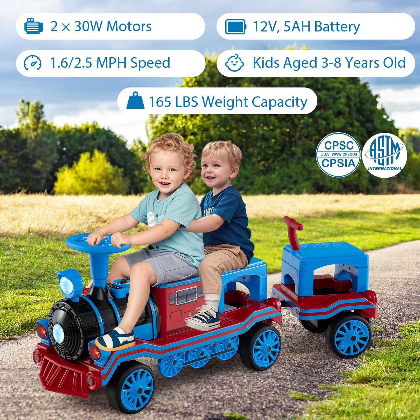 3-Seater Trackless Ride-On Train 12V with Removable Chairs