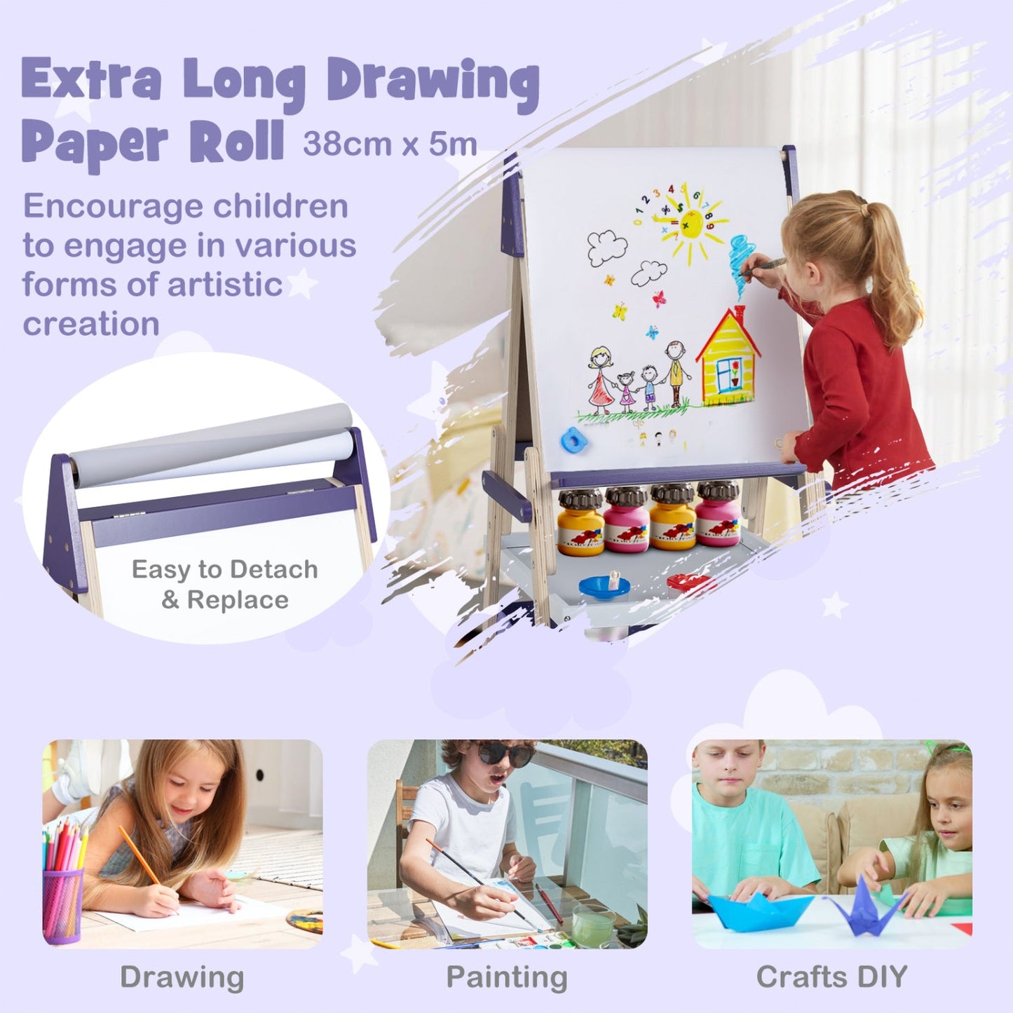 3-in-1 Kids Art Easel with Magnetic Whiteboard & Chalkboard