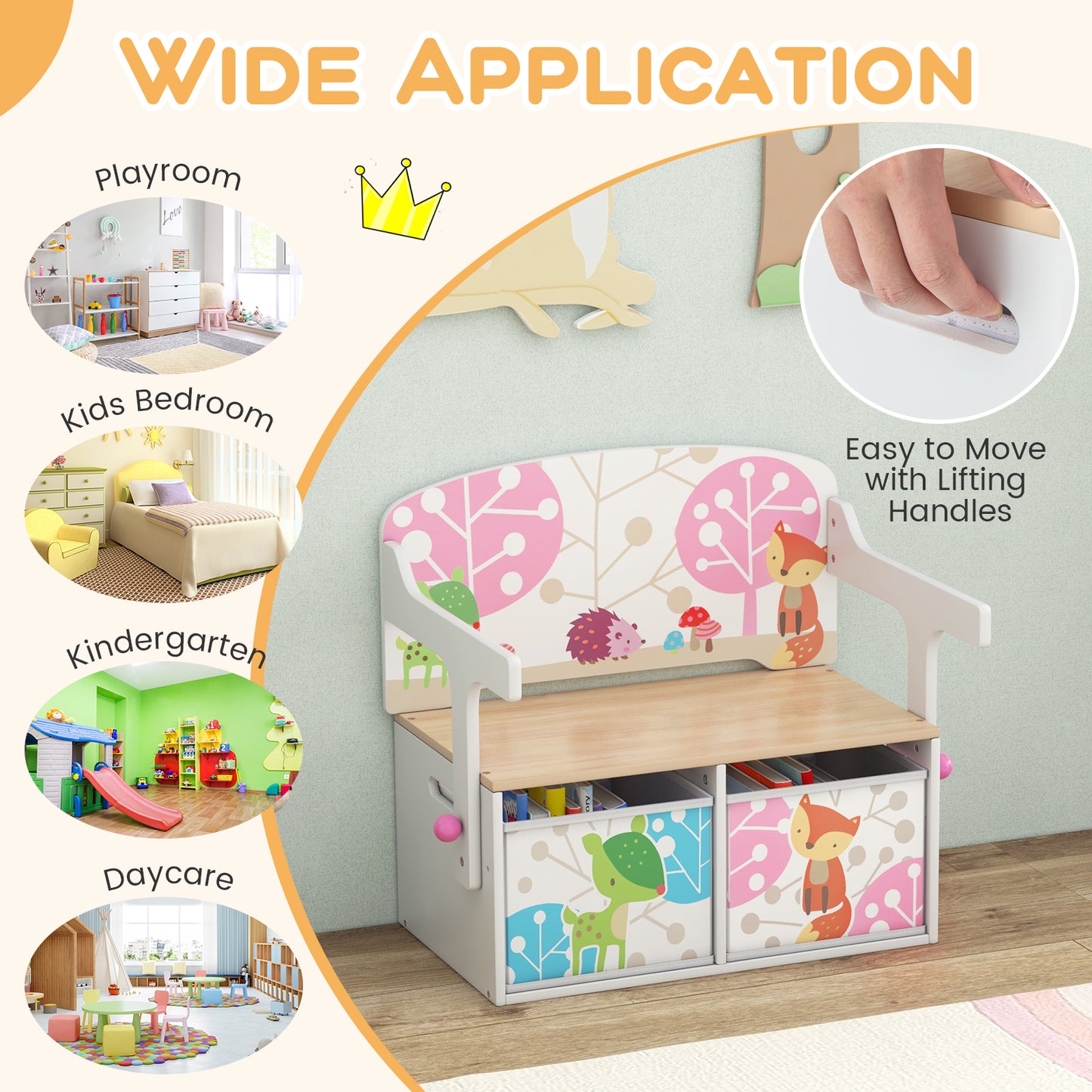 3-in-1 Convertible Kids Activity Bench with Storage Bins