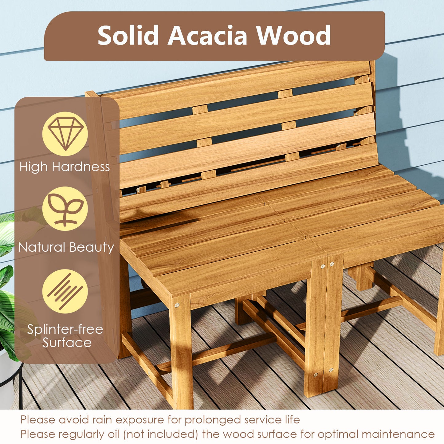 3-in-1 Convertible Acacia Wood Loveseat Bench