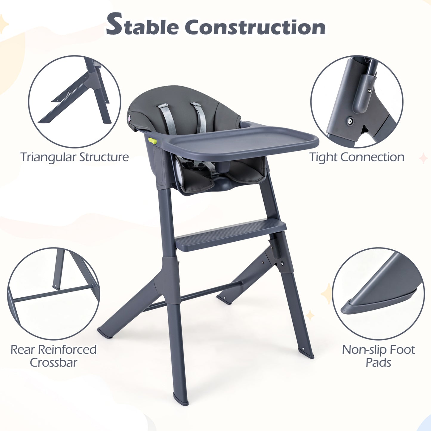3-in-1 Convertible Baby High Chair with Tray and Footrest