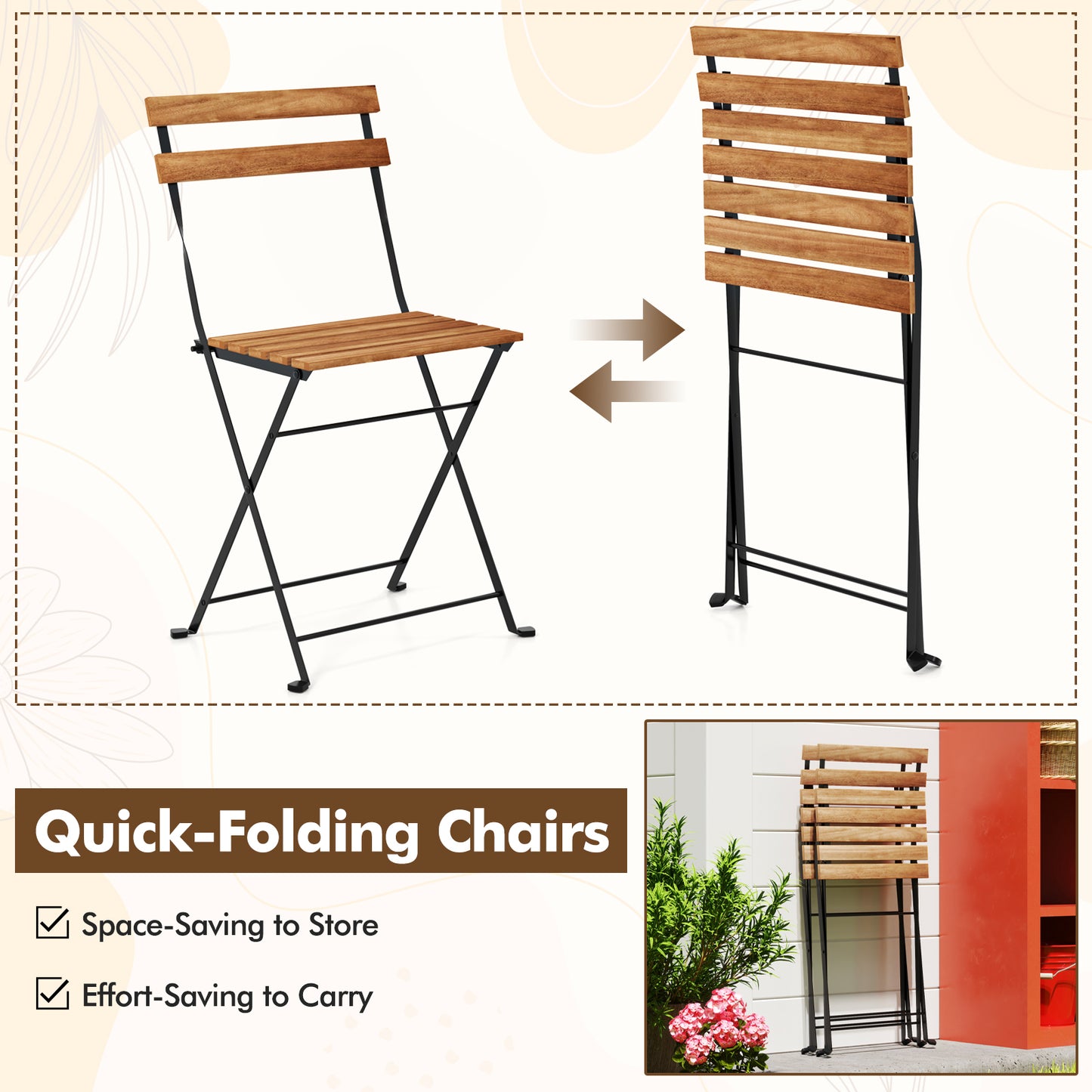 5-Piece Acacia Wood Patio Dining Set with Folding Chairs