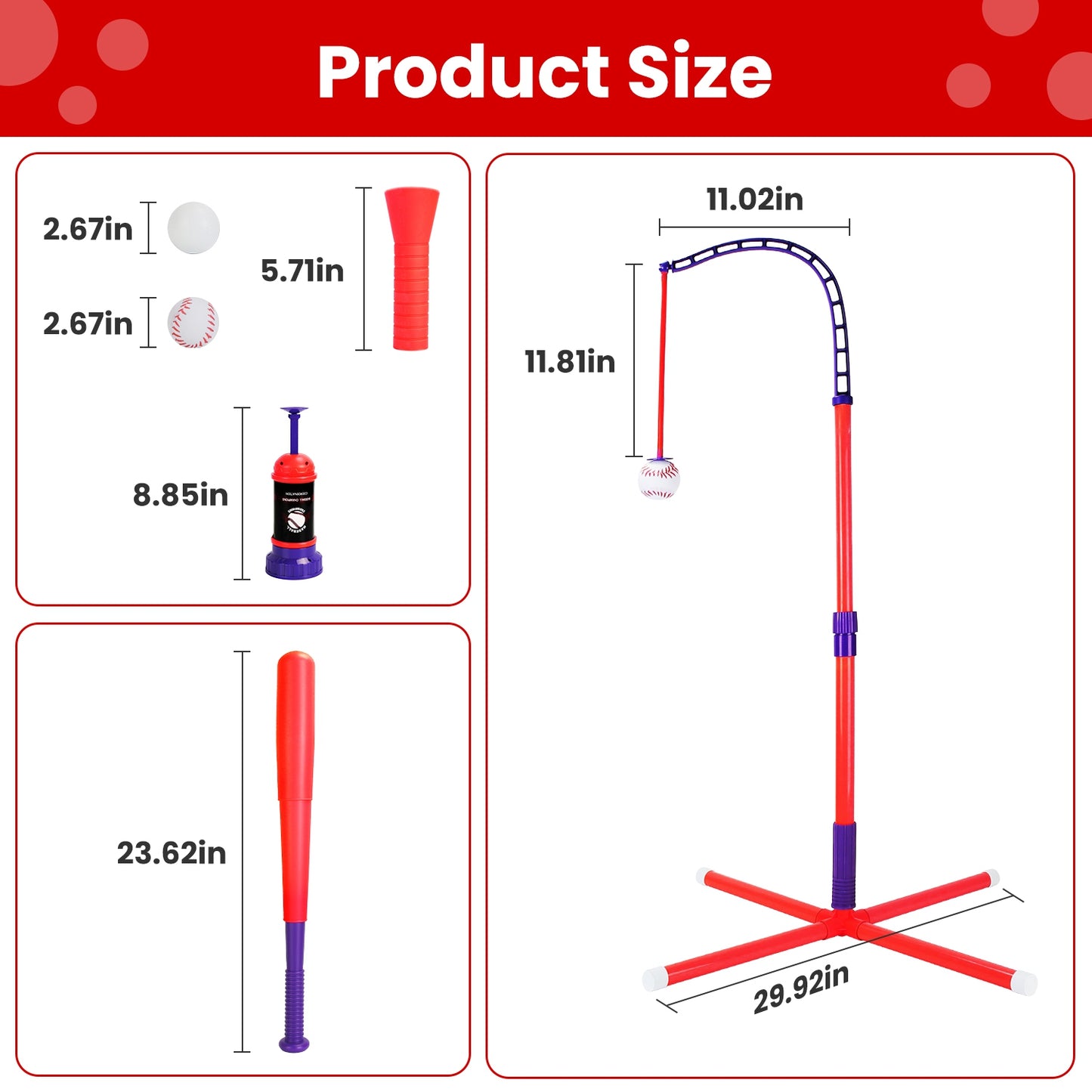 3-in-1 Baseball Toy Set with Adjustable Tee & Launcher