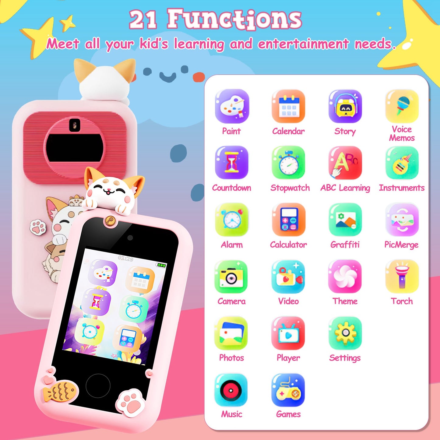 Kids Toy Smartphone with Dual Camera & 16 Educational Games