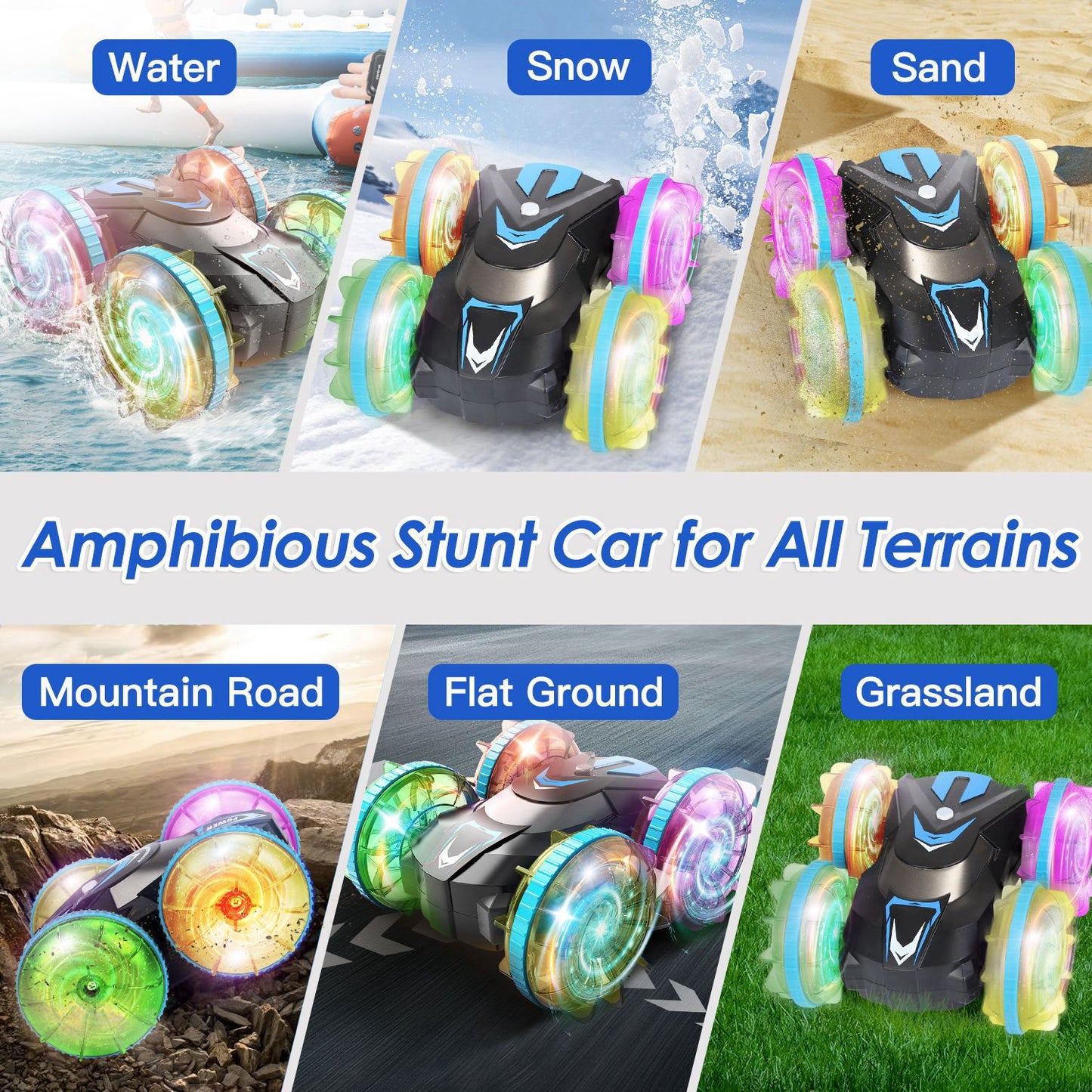 Amphibious RC Stunt Car with Wrist Controller & RGB Lights