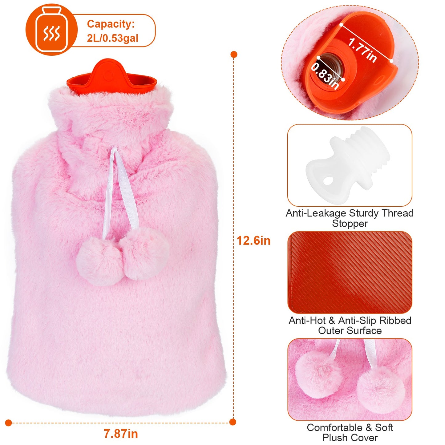 2L Hot Water Bottle w/ Plush Cover