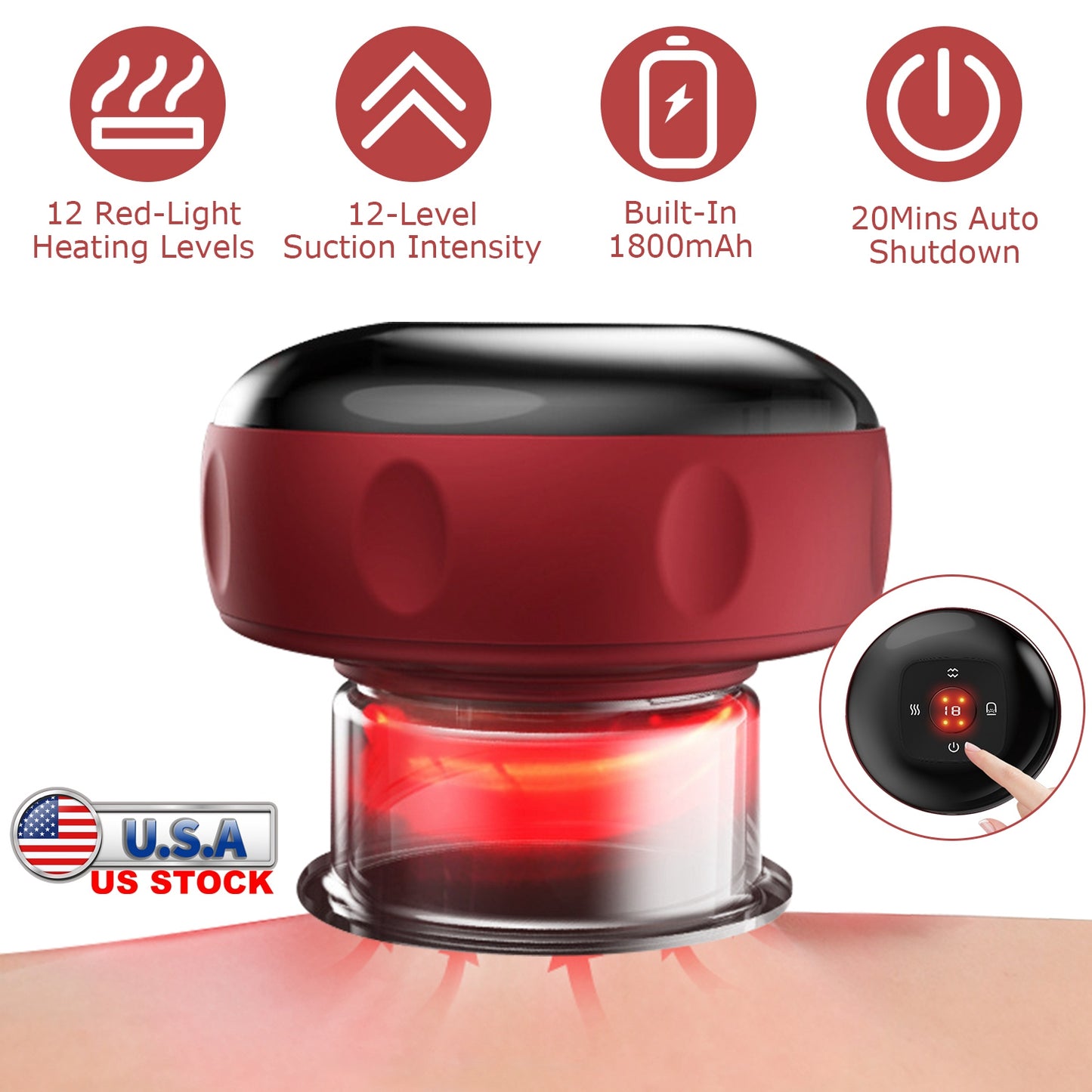 Electric Cupping Therapy Massager Electric Back Scraping Machine Vacuum Therapy Cupping Therapy Device with 12 Levels Temperature and Suction