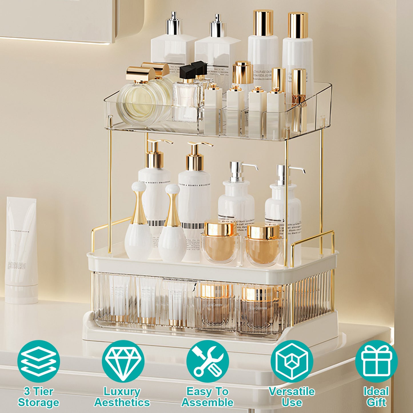 3 Tier Makeup Organizer for Vanity Large