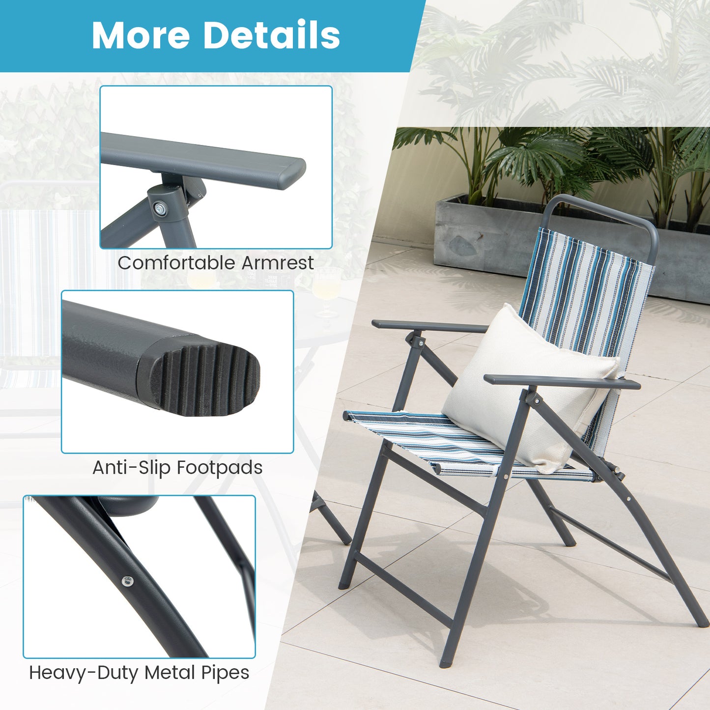 3-Piece Folding Patio Set with Round Table and Chairs
