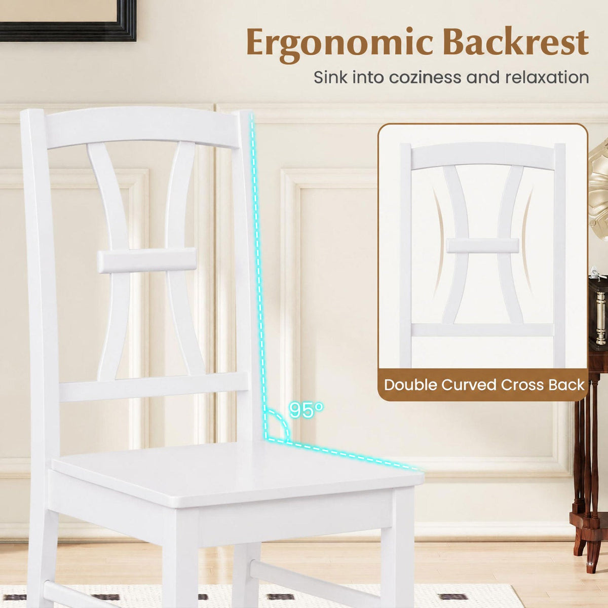 Dining Chairs Set of 2 with Cross Back and Rubber Wood Frame