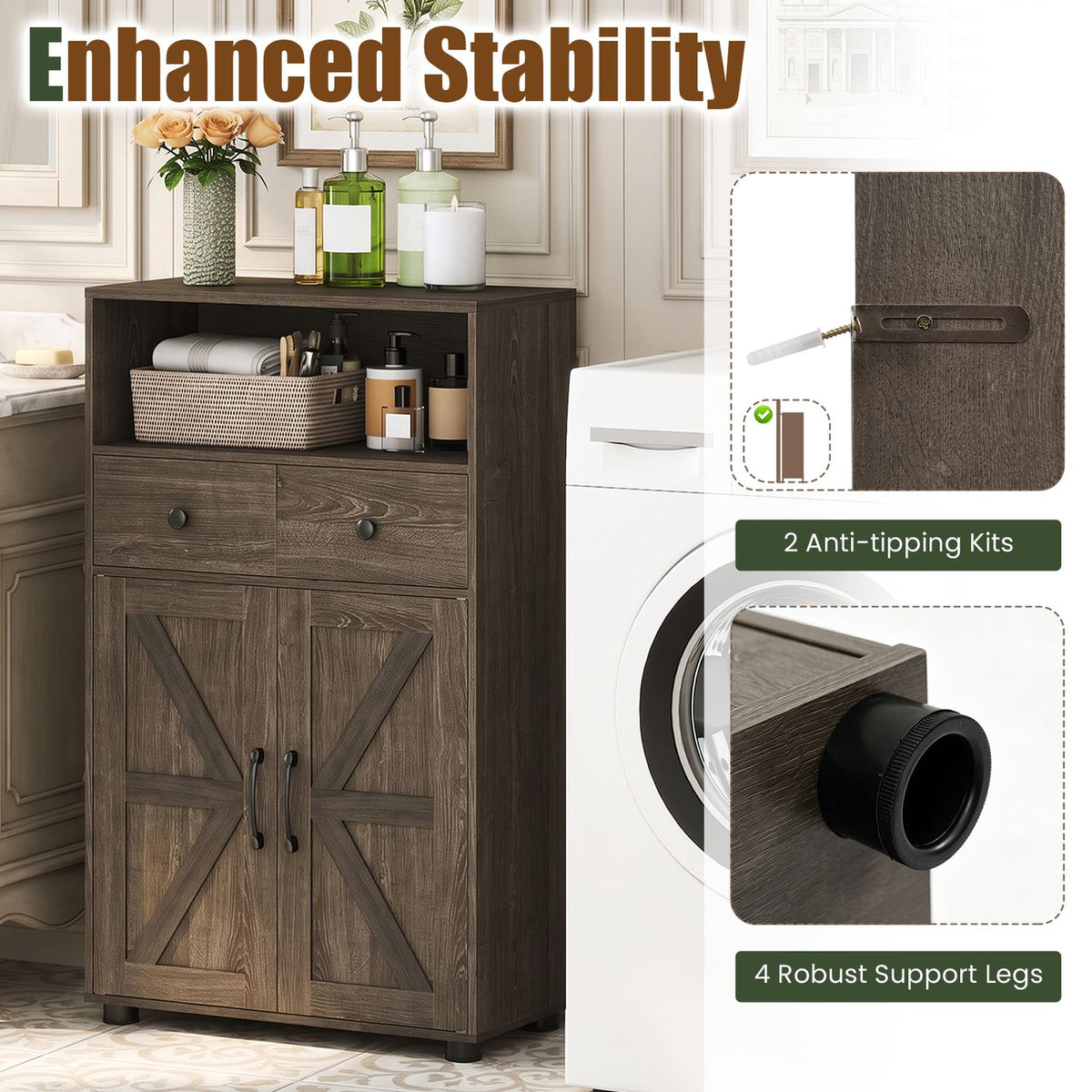 40" Bathroom Storage Cabinet with Drawers and Removable Shelf-Oak