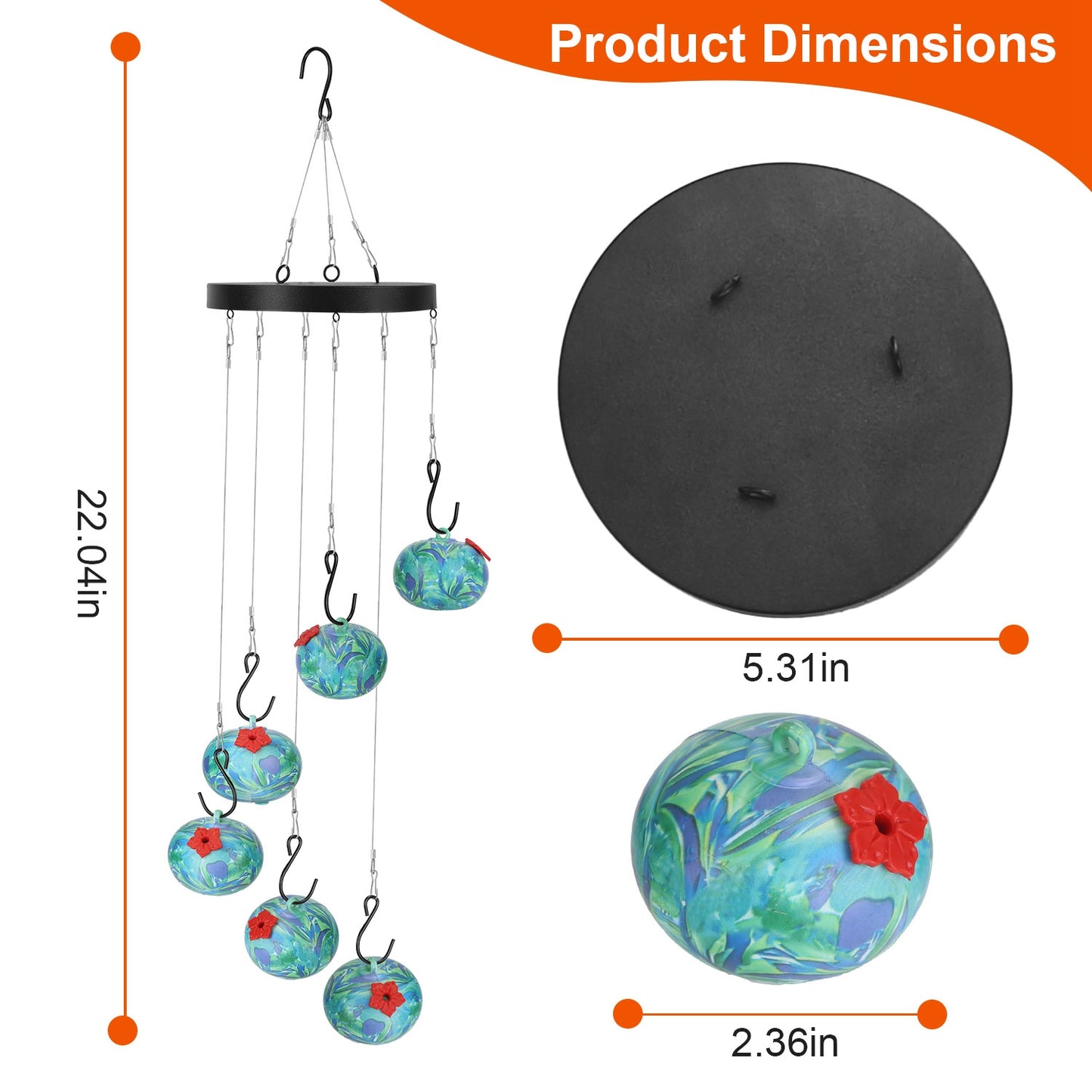 Wind Chime Hummingbird Feeder with Ant & Bee Proof Design