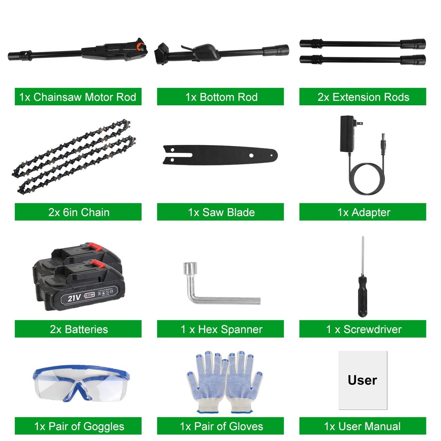 Cordless Pole Saw 6in Extendable 7.4ft with 2 Batteries