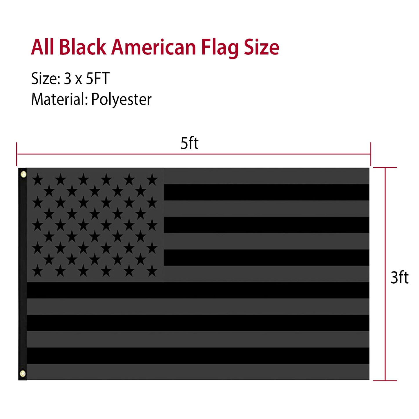 All Black American Flag 3x5 FT with Brass Grommets