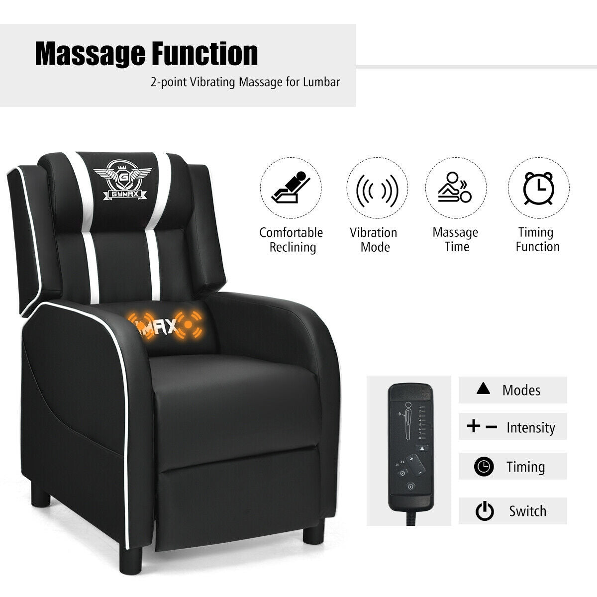 Gaming Recliner Chair with Massage and Footrest
