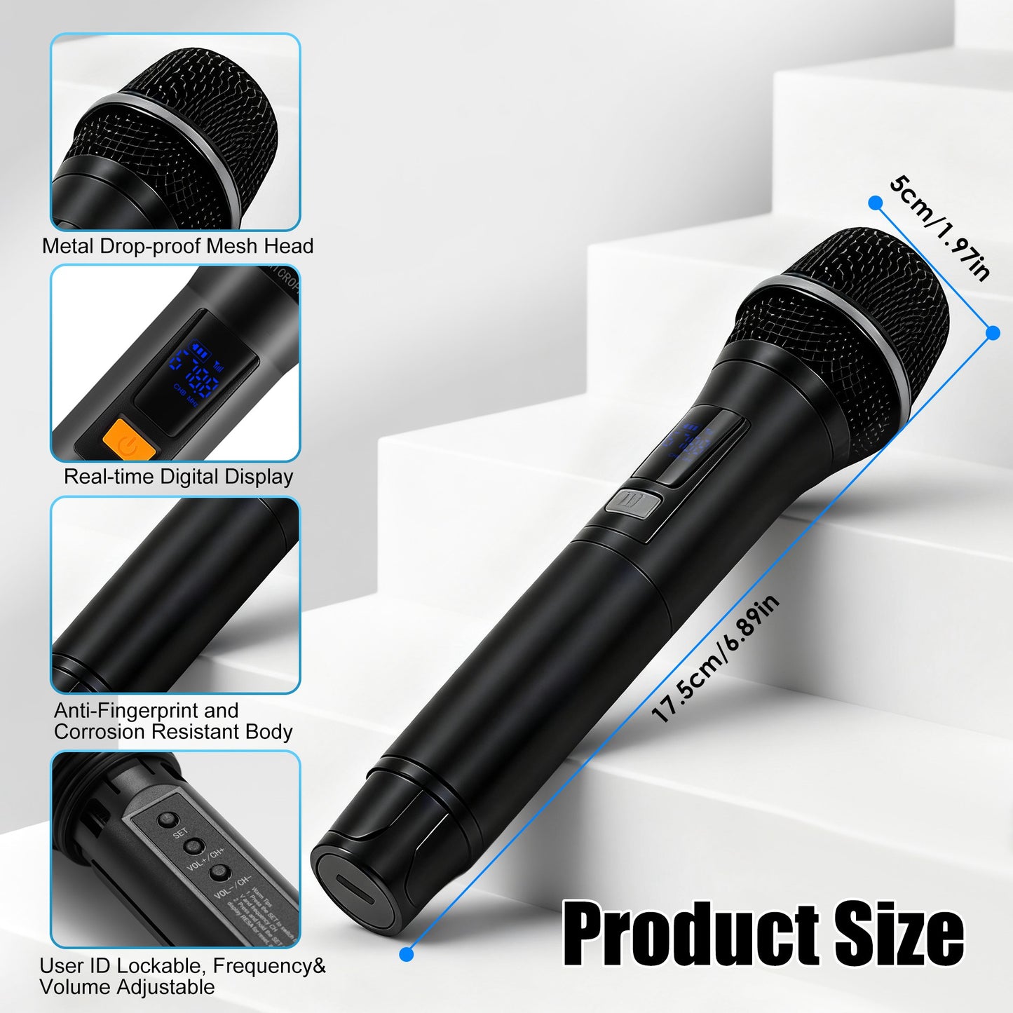 UHF Wireless Microphone System with 262ft Range & Rechargeable Mics