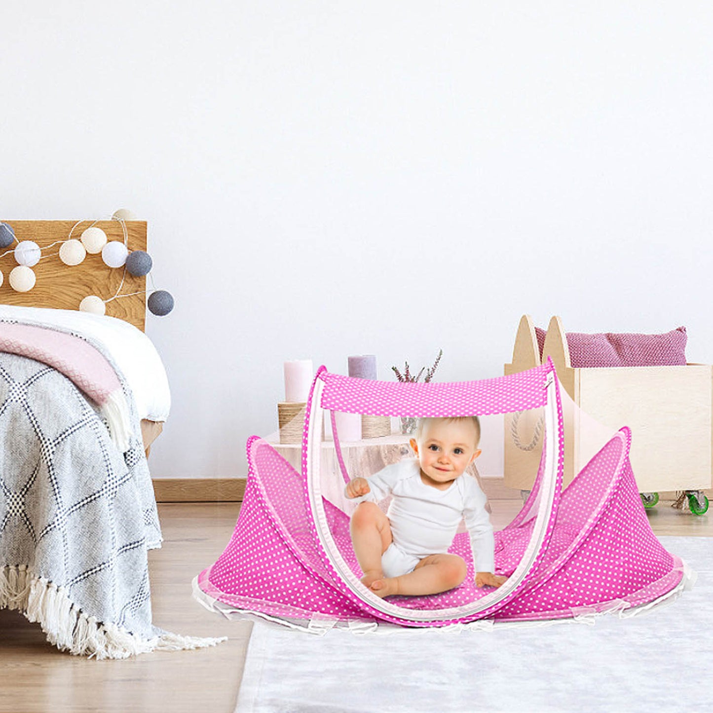 Foldable Baby Travel Bed with Mosquito Net & Music Box