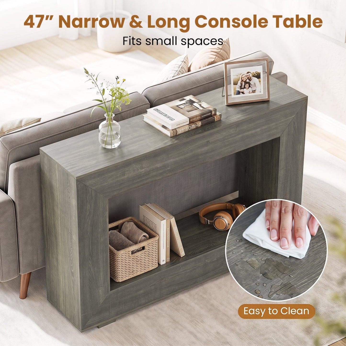 47" Farmhouse Console Table with 2-Tier Open Storage Shelf