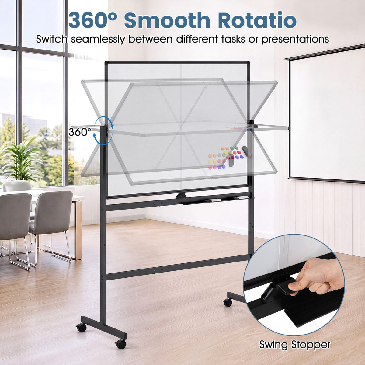 48" x 36" Double-Sided Mobile Whiteboard with Lockable Wheels