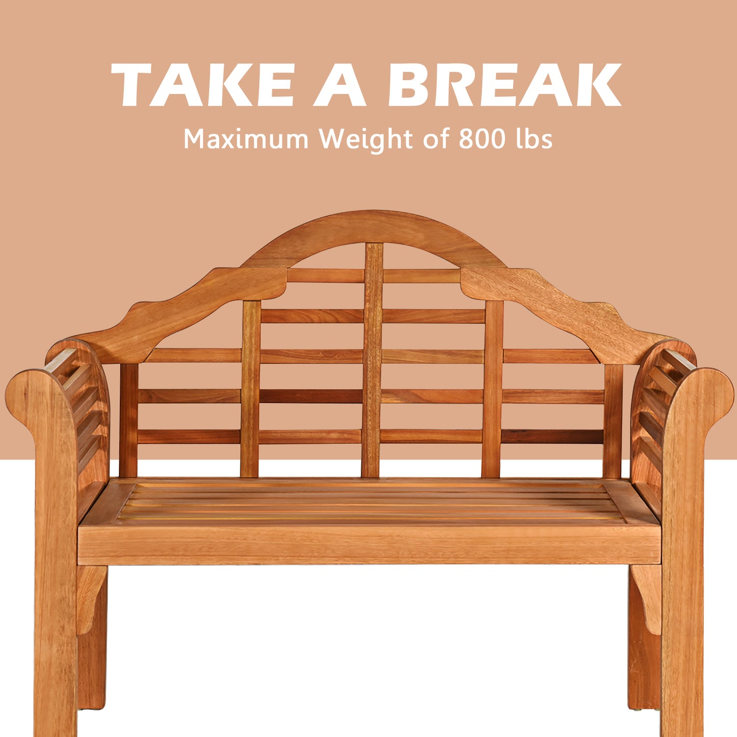 Eucalyptus Wood Folding Bench with Backrest - 49 Inch